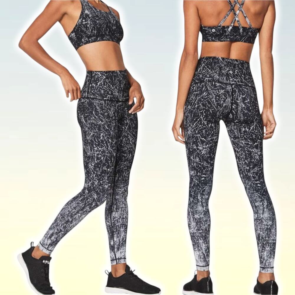 LULULEMON Wunder Under Hi-Rise Tight 28" Size 4 Alouette 50g Alpine White Black